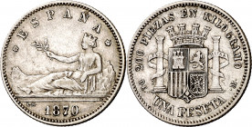 1870*1873. Gobierno Provisional. DEM. 1 peseta. (AC. 19). 5 g. MBC.