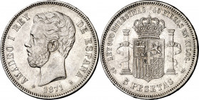 1871*1871. Amadeo I. SDM. 5 pesetas. (AC. 1). Leves rayitas. 24,87 g. MBC.