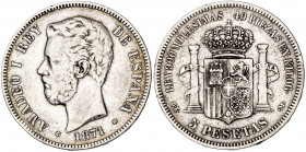 1871*1874. Amadeo I. DEM. 5 pesetas. (AC. 5). 24,50 g. BC+.