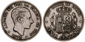 1877. Alfonso XII. Barcelona. OM. 5 céntimos. (AC. 4). 5 g. MBC+/MBC.