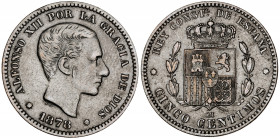 1878. Alfonso XII. Barcelona. OM. 5 céntimos. (AC. 5). 4,86 g. MBC.