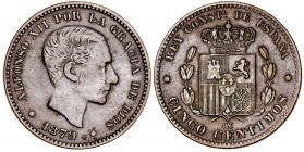 1879. Alfonso XII. Barcelona. OM. 5 céntimos. (AC. 6). 4,91 g. MBC.