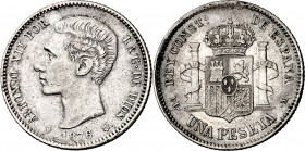 1876*--76. Alfonso XII. DEM. 1 peseta. (AC. 15). Leves marquitas. 5 g. MBC.