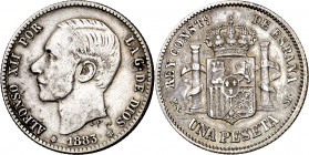 1883*1883. Alfonso XII. MSM. 1 peseta. (AC. 21). 4,91 g. MBC-/MBC.