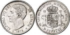 1876*1876. Alfonso XII. DEM. 5 pesetas. (AC. 37). 24,84 g. MBC-.