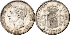 1878*1878. Alfonso XII. DEM. 5 pesetas. (AC. 39). 24,87 g. MBC/MBC+.