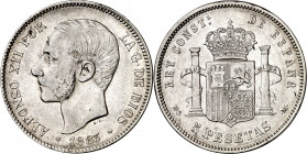 1883*1883. Alfonso XII. MSM. 5 pesetas. (AC. 55). 24,84 g. BC+/MBC-.