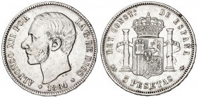 1884*1884. Alfonso XII. MSM. 5 pesetas. (AC. 57). 24,71 g. BC+.