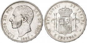 1885*1887. Alfonso XII. MSM. 5 pesetas. (AC. 62). 24,79 g. BC+.