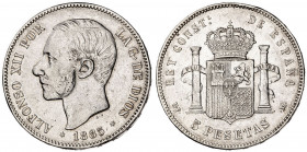 1885*1887. Alfonso XII. MPM. 5 pesetas. (AC. 63). 24,87 g. BC+.