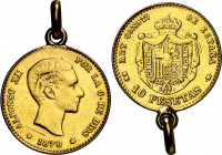 1878*1878. Alfonso XII. EMM. 10 pesetas. (AC. 65). Con anilla. 3,52 g. (MBC-).