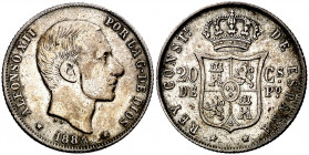 1884. Alfonso XII. Manila. 20 centavos. (AC. 110). Escasa. 5,18 g. MBC-/MBC.