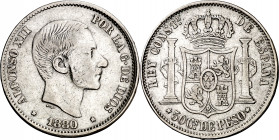 1880. Alfonso XII. Manila. 50 centavos. (AC. 112). Rara. 12,87 g. MBC-.