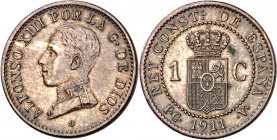 1911*1. Alfonso XIII. PCV. 1 céntimo. (AC. 3). Escasa. 1,04 g. EBC-.