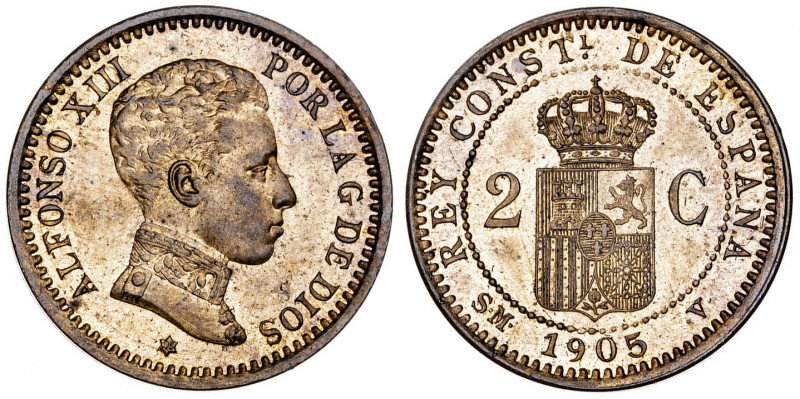 1905*05. Alfonso XIII. SMV. 2 céntimos. (AC. 11). Bella. Brillo original. Ex Áur...