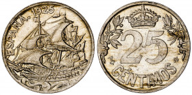 1925. Alfonso XIII. PCS. 25 céntimos. (AC. 24). Brillo original. 6,92 g. EBC+.