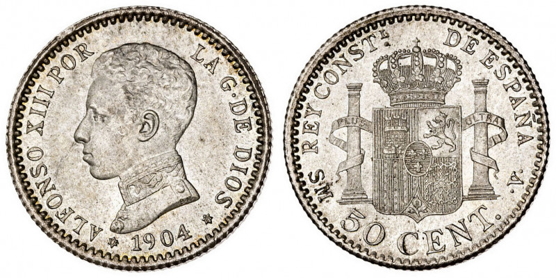 1904*04. Alfonso XIII. SMV. 50 céntimos. (AC. 46). Bella. Pleno brillo original....
