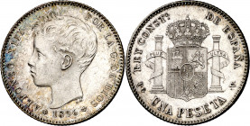 1896*1896. Alfonso XIII. PCV. 1 peseta. (AC. 56). Bella. 4,98 g. EBC+.