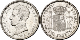 1904*1904. Alfonso XIII. SMV. 1 peseta. (AC. 68). Parte de brillo original. 5 g. EBC-/EBC.