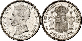 1904*1904. Alfonso XIII. SMV. 1 peseta. (AC. 68). Bella. 5,03 g. EBC+.