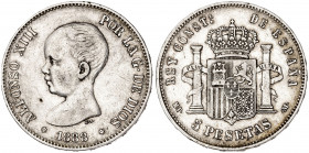 1888*1888. Alfonso XIII. MPM. 5 pesetas. (AC. 92). 24,90 g. BC+.