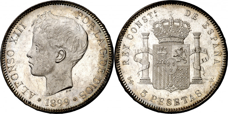 1899*1899. Alfonso XIII. SGV. 5 pesetas. (AC. 110). Bella. Brillo original. 24,8...