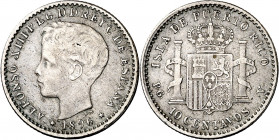 1896. Alfonso XIII. Puerto Rico. PGV. 10 centavos. (AC. 125). Escasa. 2,52 g. MBC-.
