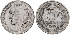1937. II República. 5 céntimos. (AC. 3). 3,73 g. EBC+.