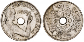 1934. II República. 25 céntimos. (AC. 13). 7 g. EBC+.