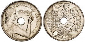 1934. II República. 25 céntimos. (AC. 13). Bella. 7 g. S/C-.