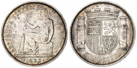 1933*34. II República. 1 peseta. (AC. 34). Manchitas. 4,98 g. MBC+/EBC-.