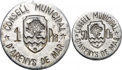 Arenys de Mar. 50 céntimos y 1 peseta. (AC. 6 y 7). 2 monedas, serie completa. EBC.