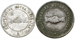 Manlleu. Cooperativa Mutua Católica. 5 céntimos y 1 peseta. (AL. 2956 y 2960). Lote de 2 monedas. MBC-.