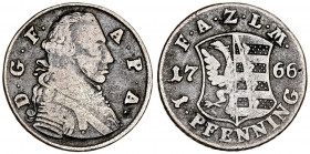 Alemania. Anhalt-Zerbst. 1766. Federico Augusto. Zerbst. 1 pfennig. (Kr. 51). CU. 2,70 g. MBC-/MBC.
