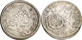 Alemania. Baviera. 1734. Carlos Alberto. Múnich. 30 kreuzer (1/2 gulden). (Kr. 418.2). Alabeada. Escasa. AG. 7,21 g. MBC-.