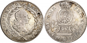 Alemania. Brandenburgo-Ansbach. 1783. Alejandro. Schwabach. 20 kreuzer. (Kr. 255.1). AG. 6,57 g. MBC.