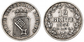 Alemania. Bremen. 1859. 12 grote (1/6 taler). (Kr. 242). AG. 3,84 g. MBC.
