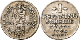 Alemania. Goslar. 1746. Zellerfeld. HCRF. 1 pfennig. (Kr. 107). Escasa. CU. 2,51 g. MBC.