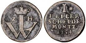 Alemania. Hessen Cassel. 1754. Guillermo VIII. 1 heller. (Kr. 445). CU. 2,32 g. BC+.
