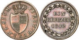 Alemania. Hohenzollern-Sigmaringen. 1842. Carlo Anton. Karlsruhe. 1 kreuzer. (Kr. 21). CU. 3,74 g. MBC.