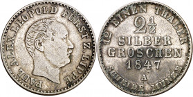 Alemania. Lippe-Dethold. 1847. Leopoldo II. A (Berlín). 2 1/2 silber groschen. (Kr. 255). AG. 3,24 g. MBC.