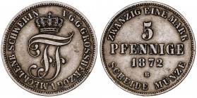 Alemania. Mecklenburg-Schwerin. 1872. Federico Francisco II. B (Hannover). 5 pfennig. (Kr. 317). Golpecito. CU. 7,43 g. MBC.