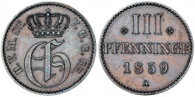 Alemania. Mecklenburg-Strelitz. 1859. Jorge. A (Berlín). 3 pfennig. (Kr. 90). CU. 2,35 g. MBC.
