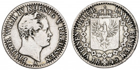 Alemania. Prusia. 1849. Federico Guillermo IV. A (Berlín). 1/6 taler. (Kr. 436). AG. 5,15 g. MBC-.