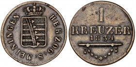 Alemania. Saxe-Meiningen. 1834. Bernhard II. 1 kreuzer. (Kr. 131). Golpecito. CU. 5,20 g. MBC.