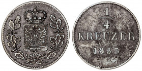 Alemania. Schwarzburg-Rudolstadt. 1853. Günther Federico. 1/4 kreuzer. (Kr. 162). Golpecitos. CU. 1,19 g. MBC.