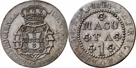 Angola. 1814. Juan, Príncipe regente. 1 macuta. (Kr. 46). Defecto de acuñación en pequeñas zonas. CU. 9,72 g. (EBC).