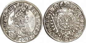 Austria. 1664. Leopoldo I. Viena. 15 kreuzer. (Kr. 1170). Alabeada. Escasa. AG. 6,22 g. (MBC+).