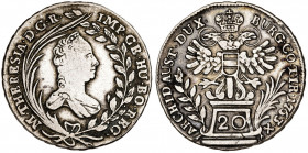 Austria. 1763. María Teresa. Viena. 20 kreuzer. (Kr. 1814). AG. 6,51 g. MBC-/MBC.