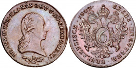 Austria. 1800. Francisco II. B. 6 kreuzer. (Kr. 2128). Bella. Escasa así. CU. 12,13 g. EBC+.
